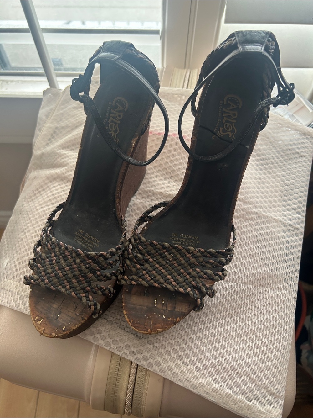 Carlos by Carlos Santana Multicolor Braided Wedge Sandals with Ankle Strap
